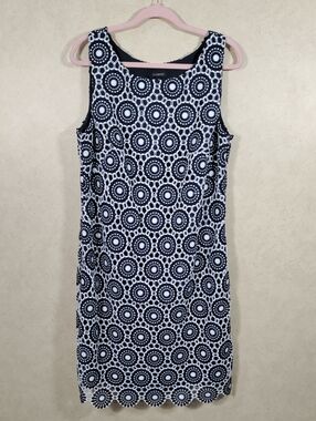 H178 Talbots Indigo & White Eyelet Lace Shift Dress 14 NWT